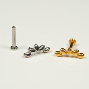 20G, 18G, 16G Gold Silver Marquise Fan, Threadless Flat Back Stud, Flat Back Cartilage Earring, Ear Climber, Conch Stud, Helix, X6