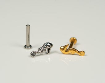 20G, 18G, 16G Gold Silver Seahorse, Threadless Flat Back Stud, Flat Back Cartilage, Tragus Piercing, Conch Stud, Helix Stud, V31