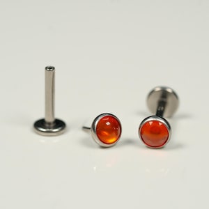 20G, 18G, 16G Red Onyx Natural Stone, Threadless Flat Back Stud, Flat Back Cartilage Earring, Tragus Piercing, Conch Stud, Helix Stud, R14
