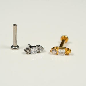 20G, 18G, 16G Gold Silver Square Gem, Threadless Flat Back Stud, Flat Back Cartilage, Tragus Piercing, Conch Stud, Helix Stud, AC1
