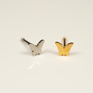 20G Butterfly Top Nose Stud Nose Ring Small Ball Back Shape Gold Silver 316L Surgical Steel Nostril Jewelry L13