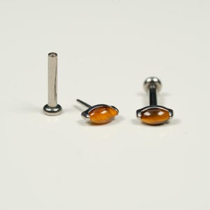 20G, 18G, 16G Tiger Eye Marquise Natural Stone, Threadless Flat Back Stud, Cartilage Earring, Tragus Piercing, Conch Stud, Helix Stud, S8