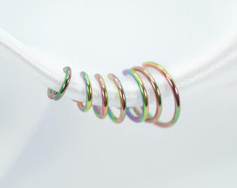 20G, 18G, 16G, Rainbow Clicker Hoop, Nose Ring, Implant Grade Titanium, Septum Hoop, Nose Piercing, Cartilage Hoop, Conch Ring, Helix Hoop