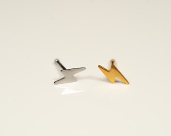 20G Lightening Bolt Top Nose Stud Nose Ring Small Ball Back Shape Gold Silver 316L Surgical Steel Nostril Jewelry L14