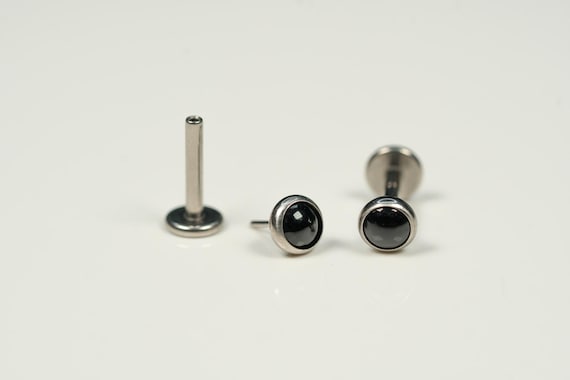20G, 18G, 16G Black Onyx Natural Stone, Threadless Flat Back Stud, Flat Back Cartilage Earring, Tragus Piercing, Conch Stud, Helix Stud, R14