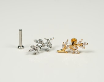 20G, 18G, 16G Gold Silver Marquise Vine, Threadless Flat Back Stud, Flat Back Cartilage Earring, Ear Climber, Conch Stud, Helix, AB14