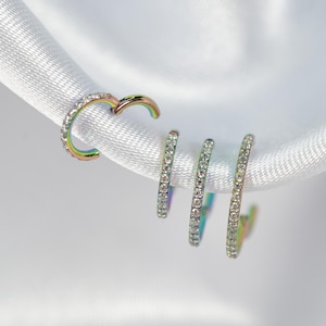 16G Paved Rainbow Septum Ring, Titanium Clicker Hoop, Nose Ring, Daith Hoop, Septum Piercing, Cartilage Hoop, Helix Hoop, Hinged Segment T34