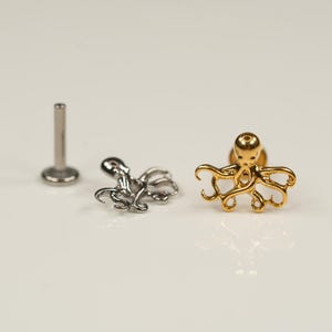Clous d'oreilles à dos plat, tentacules de pieuvre, 16 g, boucles d'oreilles vissées, clou en titane, boucle d'oreille cartilage, boucle d'oreille conque, hélice, tragus, or, argent AE6