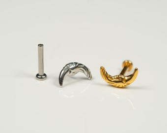 20G, 18G, 16G Gold Silver Crescent Moon, Threadless Flat Back Stud, Flat Back Cartilage, Tragus Piercing, Conch Stud, Helix Stud, AC5