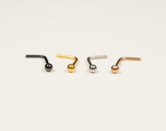 20G, 18G Tiny Ball Nose Stud Nose Ring Small L Bend L Shape Back Gold Silver Black Rose Gold 316L Surgical Steel Nostril Jewelry O30