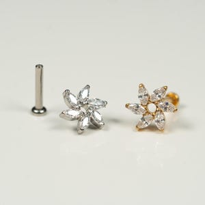 20G, 18G, 16G Gold Silver Marquise Flower, Threadless Flat Back Stud, Flat Back Cartilage, Tragus Piercing, Conch Stud, Helix Stud, U36
