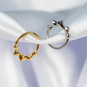 16G Solid Hearts Septum Ring, Titanium Clicker Hoop, Nose Ring, Daith Hoop, Septum Piercing, Cartilage Hoop, Helix Hoop, Hinged Segment R9