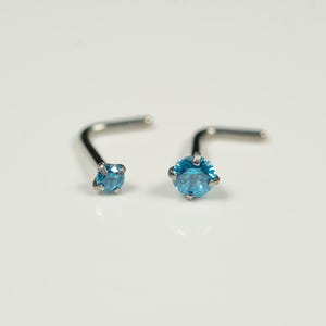 20G, 18G Silver Aqua Blue Nose Stud Nose Ring Small L Bend L Shape Back 316L Surgical Steel Nostril Jewelry F1