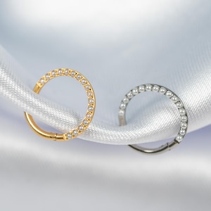 16G White Pearl Septum Ring, Titanium Clicker Hoop, Nose Ring, Daith Hoop, Septum Piercing, Cartilage Hoop, Helix Hoop, Hinged Segment Z3