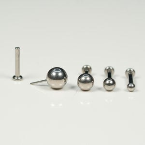 20G, 18G, 16G Silver Balls, Threadless Flat Back Stud, Earring, Cartilage Piercing, Titanium, Tragus, Helix, Push In, AB17