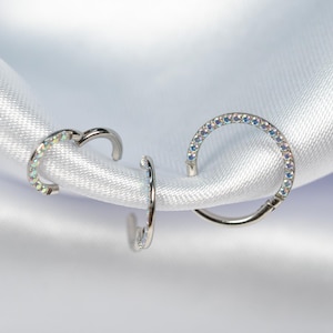 16G Aurora Borealis Septum Ring, Titanium Clicker Hoop, Nose Ring, Daith Hoop, Septum Piercing, Cartilage Hoop, Helix Hoop, Hinged Z19