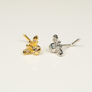 20G Gold Silver Bumble Bee Nose Stud Nose Ring Small L Bend L Shape Back 316L Surgical Steel Nostril Jewelry N2