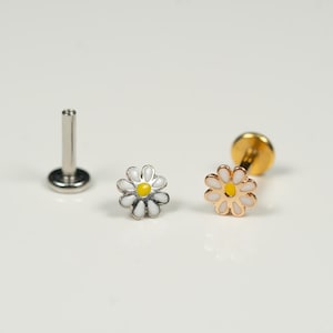 16G Flower Flat Back Stud, Screw Back Earrings, Internally Threaded, Cartilage Earring, Conch Earring, Helix, Tragus, Gold, Silver X15
