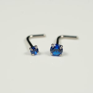 20G, 18G Silver Royal Blue Nose Stud Nose Ring Small L Bend L Shape Back 316L Surgical Steel Nostril Jewelry F1