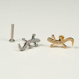 Lagarto de oro y plata de 20 g, 18 g y 16 g, pendiente con parte posterior plana sin rosca, pendiente con parte posterior plana para cartílago, piercing para trago, pendiente con forma de caracol, pendiente para hélice, V28