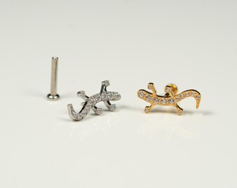 20G, 18G, 16G Gold Silver Lizard, Threadless Flat Back Stud, Flat Back Cartilage, Tragus Piercing, Conch Stud, Helix Stud, V28