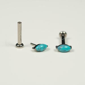 20G, 18G, 16G Turquoise Marquise Natural Stone, Threadless Flat Back Stud, Cartilage Earring, Tragus Piercing, Conch Stud, Helix Stud, S8