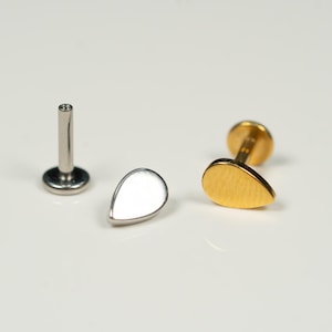 16G Teardrop Flat Back Stud, Screw Back Earrings, Internally Threaded, Cartilage Earring, Conch Earring, Helix, Tragus, Gold, Silver AC25