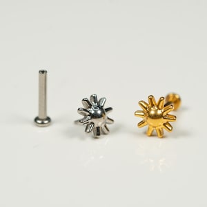 20G, 18G, 16G Gold Silver Sunflower, Threadless Flat Back Stud, Flat Back Cartilage, Tragus Piercing, Conch Stud, Helix Stud, S34