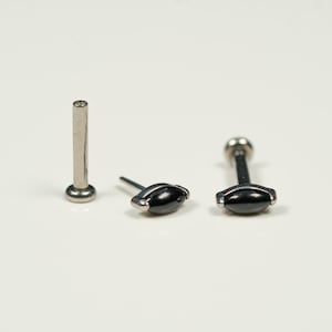 20G, 18G, 16G Black Onyx Marquise Natural Stone, Threadless Flat Back Stud, Cartilage Earring, Tragus Piercing, Conch Stud, Helix Stud, S8