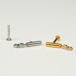 20G, 18G, 16G Gold Silver Dangle Bar, Threadless Flat Back Stud, Flat Back Cartilage, Tragus Piercing, Conch Stud, Helix Stud, U13