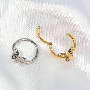 Anillo de tabique de mariposa de 16 g, aro de titanio con cierre de clic, anillo para la nariz, aro Daith, perforación del tabique, aro de cartílago, aro de hélice, segmento con bisagra Y13