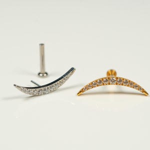 Pendiente de luna creciente con parte posterior plana de 20 g, 18 g y 16 g, pendiente de parte posterior plana sin rosca, pendiente de cartílago, pendiente trepador de orejas, pendiente de caracol, pendiente de hélice S10