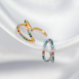 16G Double Rainbow Septum Ring, Titanium Clicker Hoop, Nose Ring, Daith Hoop, Septum Piercing, Cartilage Hoop, Helix Hoop, Hinged Segment Y9