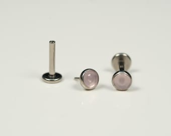 20G, 18G, 16G Opalite Pink Natural Stone, Threadless Flat Back Stud, Cartilage Earring, Tragus Piercing, Conch Stud, Helix Stud, R14