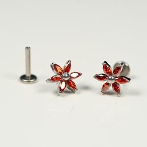 20G, 18G, 16G Red Marquise Flower, Threadless Flat Back Stud, Flat Back Cartilage Earring, Tragus Piercing, Conch Stud, Helix Stud, R6