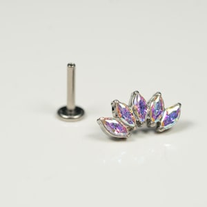 20G, 18G, 16G Aurora Borealis Marquise Fan, Threadless Flat Back Stud, Flat Back Cartilage Earring, Ear Climber, Conch Stud, Helix, R5