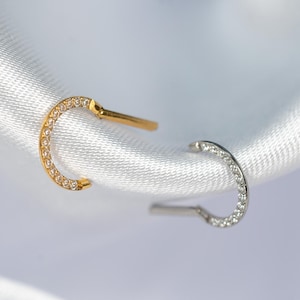 16G Paved D Shape Septum Ring, Titanium Clicker Hoop, Nose Ring, Daith Hoop, Septum Piercing, Cartilage Hoop, Helix Hoop, Hinged Segment W27