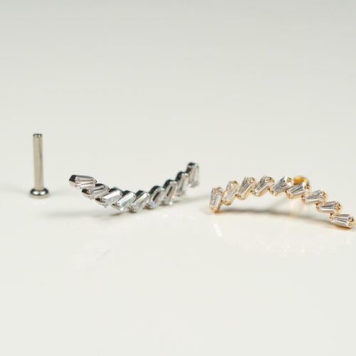 Éventail incurvé baguettes en argent, 20G, 18G, 16G, clou à dos plat sans filetage, boucle d'oreille de cartilage à dos plat, crochet d'oreille, clou de conque, hélice, Z25