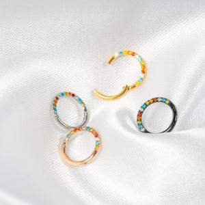16G Rainbow Pride Clicker Hoop, Septum Ring, Daith Hoop, Septum Hoop, Nose Piercing, Cartilage Hoop, Helix Hoop, Hinged Segment T35