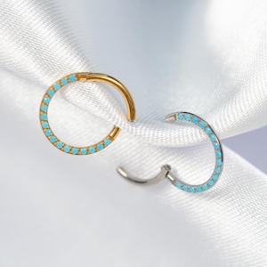 16G Turquoise Septum Ring, Titanium Clicker Hoop, Nose Ring, Daith Hoop, Septum Piercing, Cartilage Hoop, Helix Hoop, Hinged Segment T29