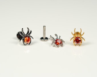 16G Spider Flat Back Stud, Screw Back Earrings, Internally Threaded, Cartilage Earring, Conch Earring, Helix, Tragus, Gold, Silver AC12