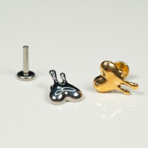 16G Heart Drip Flat Back Stud, Screw Back Earrings, Internally Threaded, Cartilage Earring, Conch Earring, Helix, Tragus, Gold, Silver Y30