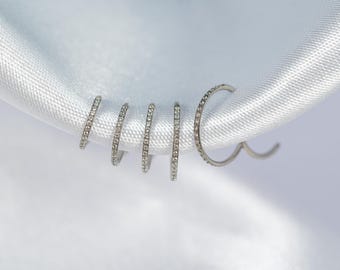 20G Paved Silver Nose Ring, Septum Ring, Titanium Clicker Hoop, Thin Nose Hoop, Daith Hoop, Septum Piercing, Cartilage Hoop, Helix Hoop AC21