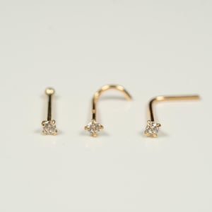 22G Thin 14K Gold Tiny 1.5mm Nose Stud Nose Ring Nose Screw Corkscrew L Shape Back Nose Bone Nostril Jewelry Real Gold Jewelry E32