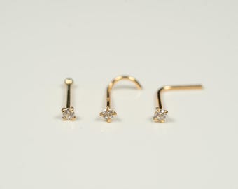 22G Dünne 14K Gold winzige 1,5 mm Nasenstecker Nasenring Nasenschraube Korkenzieher L Form zurück Nasenknochen Nasenloch Schmuck Echt Gold Schmuck E32