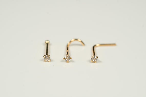 22G Thin 14K Gold Tiny 1.5mm Nose Stud Nose Ring Nose Screw Corkscrew L Shape Back Nose Bone Nostril Jewelry Real Gold Jewelry E32