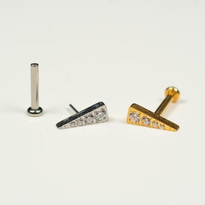 20G, 18G, 16G Gold Silver Arrow Triangle, Threadless Flat Back Stud, Flat Back Cartilage, Tragus Piercing, Conch Stud, Helix Stud, U14