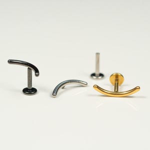 16G Curved Bar Flat Back Stud, Screw Back Earrings, Internally Threaded, Cartilage Earring, Conch Earring, Helix, Tragus, Gold, Silver Z29