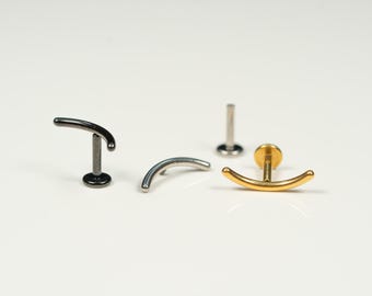 16G Curved Bar Flat Back Stud, Screw Back Earrings, Internally Threaded, Cartilage Earring, Conch Earring, Helix, Tragus, Gold, Silver Z29