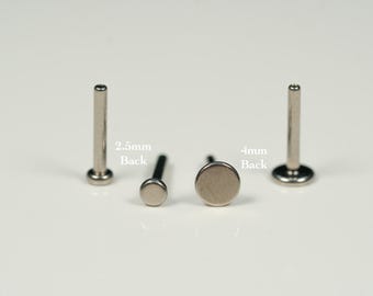 20G, 18G, 16G, 14G Silver Threadless ASTM F-136 Implant Grade Titanium Posts, Threadless Earring Backs, Replacement Bar, Push In Stud